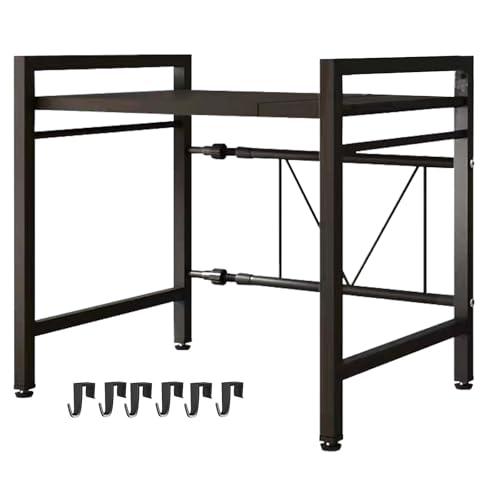 Microwave Oven Rack, Microwave stand,Adjustable Shelf with 6 Hooks Microwave Shelf, Microwave Rack, Extendable Kitchen Microwave Stand, Microwave Stand with Storage (shelf 001)