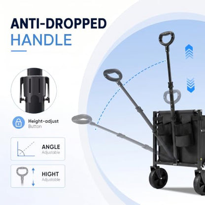 Sekey Collapsible Wagon Cart with Drop-Down Tailgate, 300 lb Capacity - color: Black, size: 300 lbs