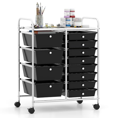 Giantex 12 Drawer Rolling Cart with Drawers, Storage Organizer Cart for Classroom Office School Teacher, Mobile Drawer Cart for Tools, Crafts, Small Printer, Black - color: Black, size: 12 Drawer-25"x14.5"x29.5"