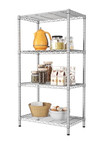 SINGAYE 4 Metal Shelves Wire Shelving Storage Shelf Adjustable Unit Pantry | 4 Tier Kitchen Laundry Room Organization Home Pantry Closet Bathroom Organizers Garage Rack 14" D x 24" W x 48" H Gray - color: Grey, size: 4 Tier 14"Dx24"Wx48"H