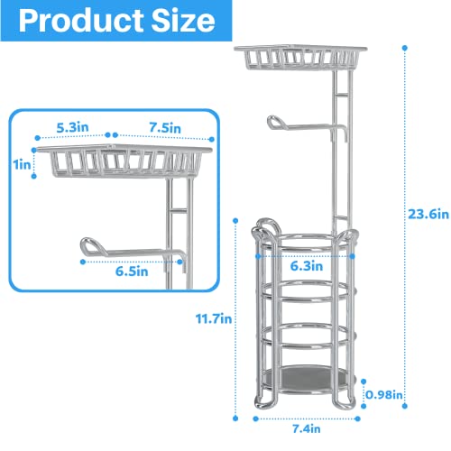 Toilet Paper Holder Stand with Shelf for Phone, Bathroom Free Standing Tissue Roll Storage Rack with Dispenser for 4 Mega Rolls, Chrome - color: Chrome