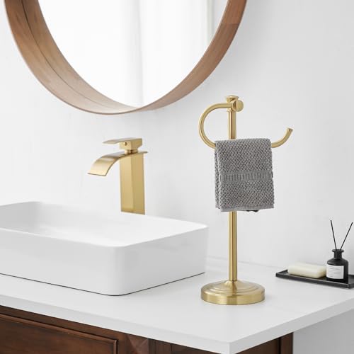 Stand Hand Towel Holder, Countertop Towel Bar, Brushed Gold | 17 Inch Bathroom Towel Hanger, Freestanding Vanity Counter Top Towel Holder, Towel Ring Hardware Accessories, Stainless Steel - color: Brushed Gold
