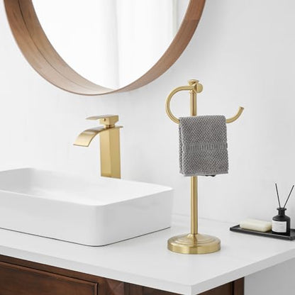 Stand Hand Towel Holder, Countertop Towel Bar, Brushed Gold | 17 Inch Bathroom Towel Hanger, Freestanding Vanity Counter Top Towel Holder, Towel Ring Hardware Accessories, Stainless Steel - color: Brushed Gold