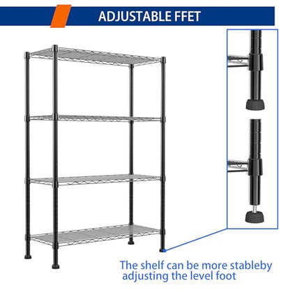 REGILLER 4-Wire Shelving Metal Storage Rack Adjustable Shelves,Standing Storage Shelf Units for Laundry Bathroom Kitchen Pantry Closet(Black,14.1" D x 30" W x 54" H) - size: 4tier 14.1"D x 30"W x 54"H