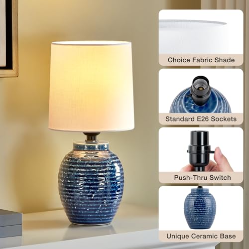 EJIAXIN Table Lamps Set of 2-13.75" Small Bedside Lamps - Classic Farmhouse Ceramic Table Lamp for Bedroom, Living Room, Nightstand, Office, Side Desk Lamp, End Table - style: Farmhouse