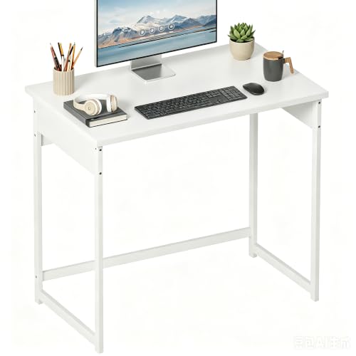ALISENED Small Computer Desk, 43.3 Inch Home Office Desk, Gaming Writing Work Study Table for Home Bedroom, Corner Desk, White - color: White, size: W-43.3in