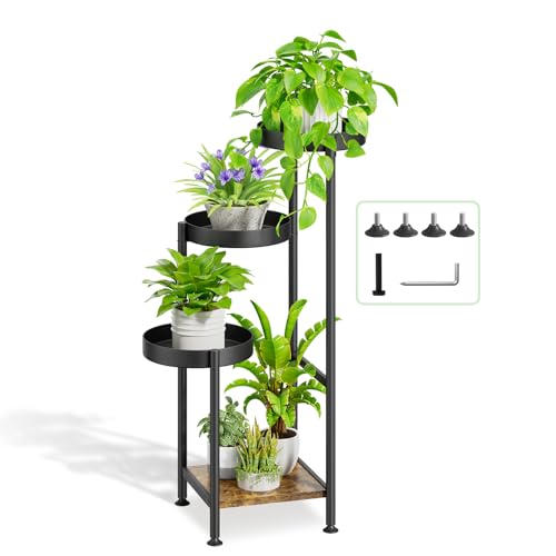 Oppro Plant Stand Indoor Outdoor, 4 Tier Corner Metal Flower Shelf Holder | Multiple Tall Heavy Duty Plants Pot Display Rack for Patio Orchid Office Porch Living Room Garden Balcony, Black - color: Solid Black, size: 4 Tier Square