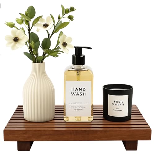 Acacia Wood Risers for Bathroom Tray Kitchen Counter Decor Bathroom Sink Accessories Decorative Wooden Riser Pedestal Stand for Kitchen Soap Tray Vanity Bathroom Countertop Sink Tray Dish Soap Holder - color: Acacia Wood, size: 10" x 6" x 1.6"