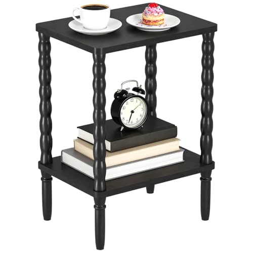 Small Narrow Side Table, Vintage End Table - Skinny Bedside Nightstand for Small Spaces, Couch/Recliner Accent Table for Bedroom Living Room Nursery, No-Tool Assembly (Black) - color: Black