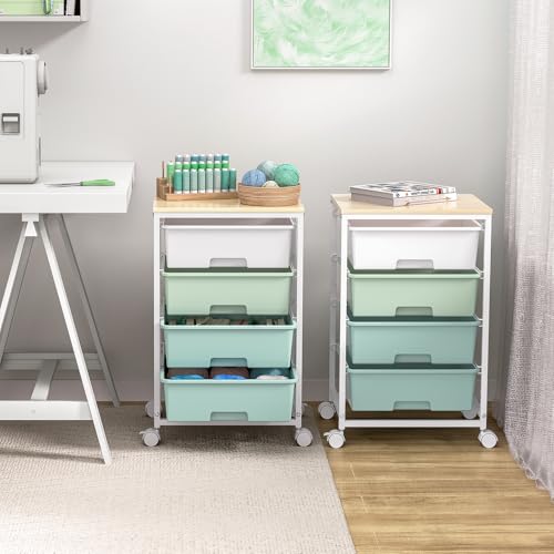 SYKIARIOL Rolling Cart with Drawers, 4-Drawer Utility Cart,Gradient Grey | Rolling Storage Cart with Drawers with Wooden Tabletop for Bedroom,Kid's Room,Dorm,Classroom,Office - color: Green