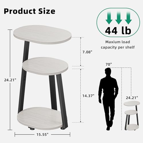 Kalrin Side Table, Small End Table with Metal Frame, 3-Tier Bedside Tables, Round Side Tables for Living Room Bedroom Couch Bathroom, Oval, White Maple - color: White Maple