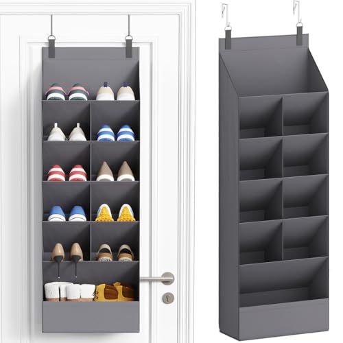 Lifewit 6 Tier Over the Door Shoe Organizer with 11 Large Deep Pockets, Fabric Hanging Shoes Shelf for Closet, Dorm Storage, Fit Up to 12 Pair Shoe Rack Holder for Sneakers, Boots, Gray - color: Gray, size: 6 Tier (12 Pairs)
