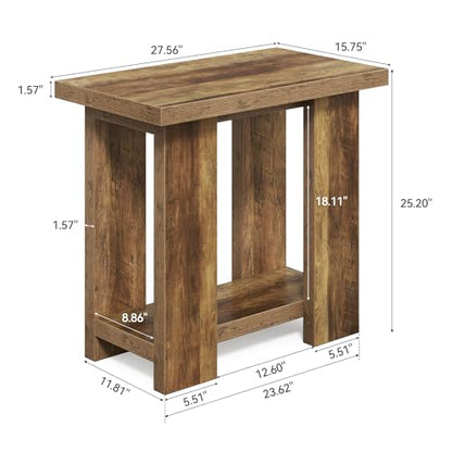 LITTLE TREE 2 Tier Side Table with Storage Shelf, Rustic Wood End Table, Narrow Nightstand Bedside Table for Living Room, Bedroom, Small Spaces, Rustic Brown, 15.75" D x 27.56" W x 25.2" H - color: Rustic Brown
