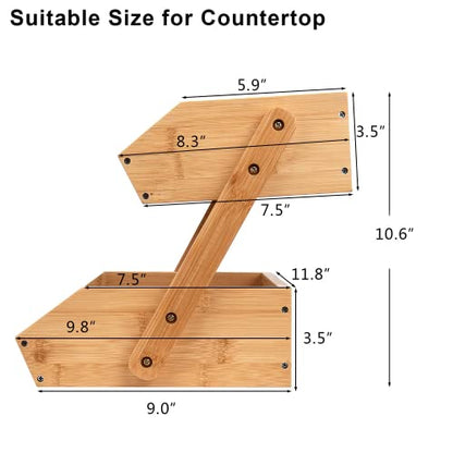 Merysen 2-Tier Bamboo Fruit Basket for Kitchen Countertop, Self-assembly | Large Fruit Holder Stand, Suitable for Bread, Snacks, Vegetables, Produce, Home Storage and Display - size: 2 Tier Bamboo