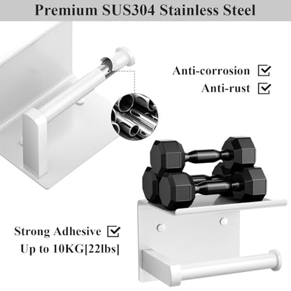 Tindbea Toilet Paper Holder with Phone Shelf, Adhesive or Screw Wall Mount Toilet Tissue Roll Holder, Rustproof & Multifunctional Stainless Steel Bathroom Storage Dispenser (White) | Heavy Duty Stainless Steel White - color: F-white