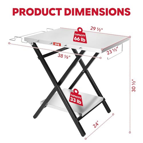 Feasto Outdoor Grill Table, Folding Prep Table, 30" x 24", Stainless Steel | with Garage Rack & Tissue Holder, Foldable Pizza Oven Stand & Griddle Stand for Gathering and Party - color: Silver