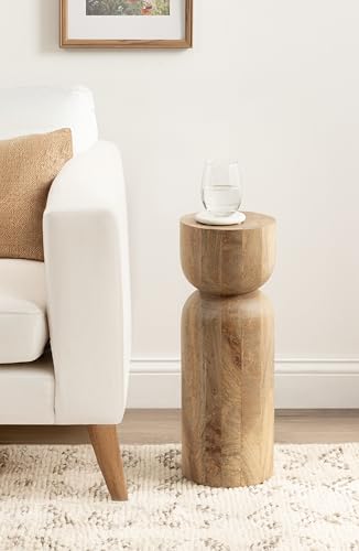 Kate and Laurel Teo Transitional Mango Wood Drink Table, 8 x 8 x 22, Natural Wood, Modern Sculptural Bedroom Nightstand with Unique Pedestal Table Design for Use as Indoor Plant Stand - color: Natural