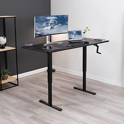 VIVO Manual Height Adjustable 71 x 30 inch Stand Up Desk, Dark Walnut Table Top, Black Frame, Standing Workstation with Foldable Handle, DESK-KIT-MB7D - color: Dark Walnut Top / Black Frame, size: 71" x 30"