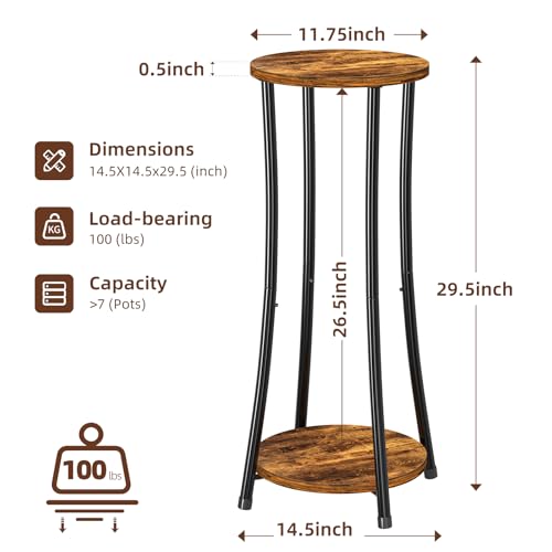 Ekisemio 2-Pack Plant Stand Indoor Outdoor, 2-Tier Round Flower Pot Holder with Rustic Brown Finish, Corner Plant Shelf for Balcony, Garden, Patio or Living Room