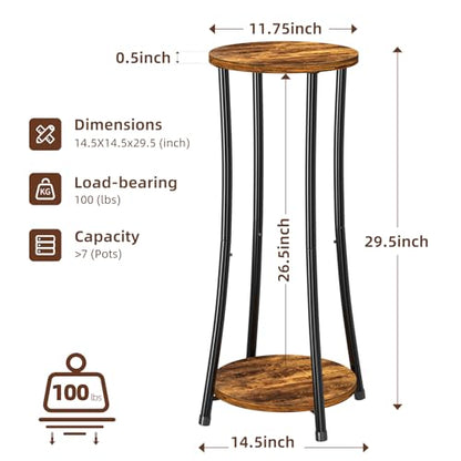 Ekisemio 2-Pack Plant Stand Indoor Outdoor, 2-Tier Round Flower Pot Holder with Rustic Brown Finish, Corner Plant Shelf for Balcony, Garden, Patio or Living Room