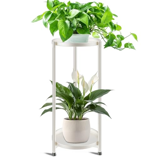 2 Tier Plant Stand Indoor Tall, White Corner Tiered Round Plant Stand for Indoor Multiple Plants, Metal Flower Pot Stands Outdoor Holders Plant Shelf Display Rack for Balcony Living Room - color: 2 Tier-Cream white