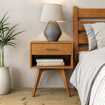 Mid Century Modern One Drawer Nightstand/Constructed of Solid Wood/Castanho Finish - color: Castanho