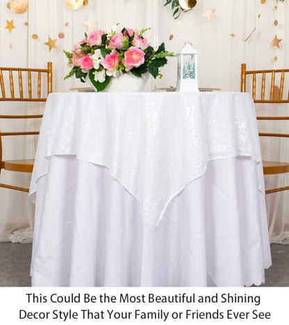 ShiDianYi 50''x50'' Square White Sequin Tablecloth - Sequins/Polyester - Hand Wash Only - Wedding, Baby Shower, Valentine's Day - All-Season - 1 Count - color: White, size: 50" x 50" (Square)
