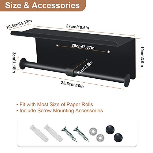 Toilet Paper Holder with Shelf Wall Mounted Toilet Paper Storage, Double Roll Tissue Holder Dispenser Bathroom Toilet Paper Holder (Matte Black) - color: Black Toilet Paper Holder