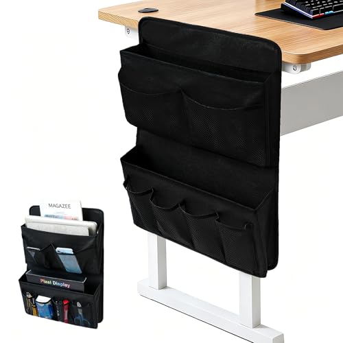 Desk Side Storage, Sesktop Storage Pouch, Drill-free Laptop Holder, Clip-on Multifunctional Laptop Stand with Pen Holder, Hanging Desktop Storage Rack for Home Offices