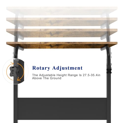 Side Table, 31.5in Adjustable Laptop Stand Portable Cart Tray Bedside Computer Table, Sofa Side Bed Table with Wheels, Rustic Brown - color: Rustic Brown, size: 31.5 inches