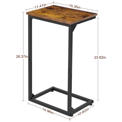 AMHANCIBLE C Shaped End Tables Set of 2, Couch Side Tables that Slide Under Sofa, Slim TV Trays for Living Room and Bedroom, Narrow Space Saving Laptop Workstation, Rustic Brown, HET02BBR - color: Rustic Brown
