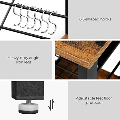 VASAGLE Baker's Rack, Coffee Bar Stand with Charging Station, 33 Inches Tall, Storage Shelves, Pull-Out Wire Basket, Table for Microwave, Kitchen, Rustic Brown and Ink Black UKKS90X - color: Rustic Brown + Ink Black, style: No Power Outlet