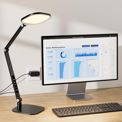 Desk Lamp for Home Office, 1200LM Computer Zoom Lighting with CRI >95, Memory & Timer Function, Dimmable Desktop Ring Light for Video Calls, Conference, Reading, Streaming, Podcasting, 3000K-6500K - color: Black - 1 Pack