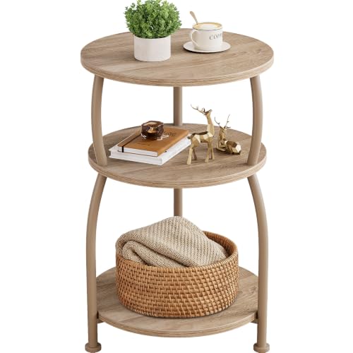 3-Tier Round Side Table, 15.7 inch End Table Nightstand | Circle Accent Table for Small Spaces, 24 inch Tall Sofa Table, Wooden Corner Table for Bedroom Living Room Garden, Oak - color: Oak, size: 15.7''Dia