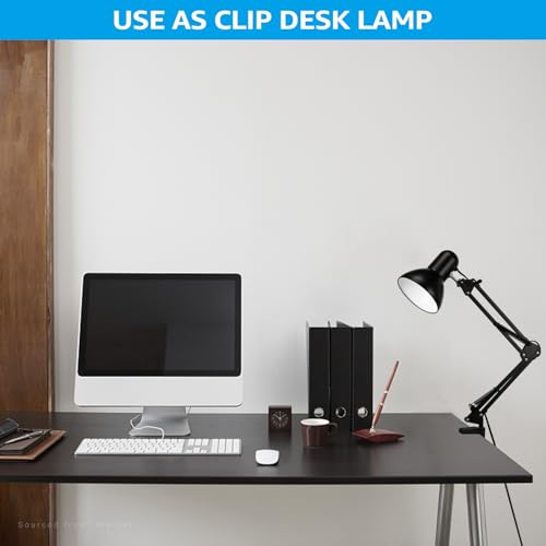 TORCHSTAR Metal Desk Lamp, Adjustable Swing Arm, E26, Black | Architect Gooseneck Multi-Joint Clip Table Lamp with Plastic Clamp, for Home Office, Work, Study, Reading, Bulbs not Included - color: Black
