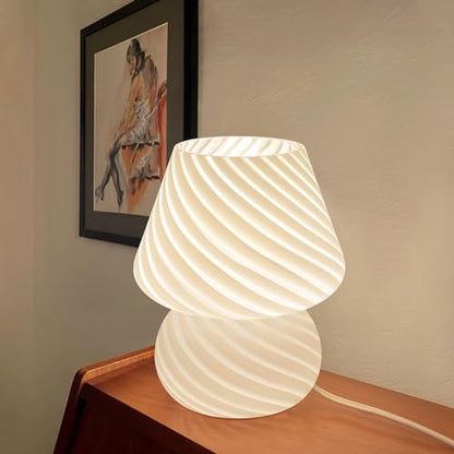 ONEWISH Mushroom Lamps Set of 2 - Small Bedside Table Lamp with Striped Glass, Nightstand Lamp for Bedroom, Living Room, Bulb Included(White) - color: Not-dimmable-‎white-2packs