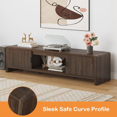 TV Stand with Storage and 8 Cube Bookshelf with 4 Doors for Living Room Bedroom (Dark Walnut)