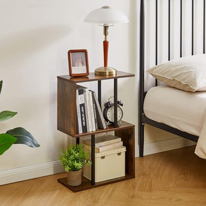 Aibiju Side Table, S Narrow Side Table, Mid-Century Modern Nightstand with Open Storage Shelf, Sofa Table for Small Space, End Table Rustic Brown YD-ST003H - color: Rustic Brown