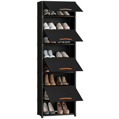 9 Tier Shoe Rack Organizer, Shoe Storage Cabinet with Door 18 Pairs Plastic Shoe Shelves with Cover for Closet, Entryway, Hallway, Bedroom, Black - size: 1 by 9(18 Pairs)