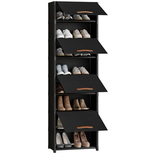 9 Tier Shoe Rack Organizer, Shoe Storage Cabinet with Door 18 Pairs Plastic Shoe Shelves with Cover for Closet, Entryway, Hallway, Bedroom, Black - size: 1 by 9(18 Pairs)