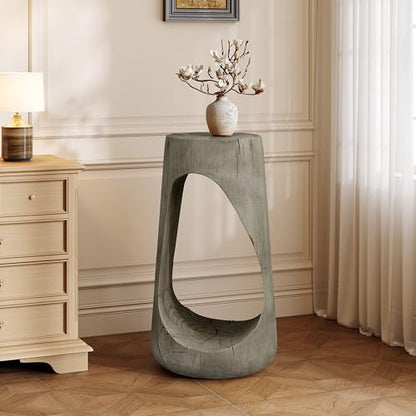 Merax Hollow MGO Accent Side Table, Unique Modern End Table with Wide Pedestal & Tabletop, Small Drink Tables for Living Room, Bedroom Night Stand Bedside Table, No Assembly Required, Grey - color: Grey, size: Hollow Design
