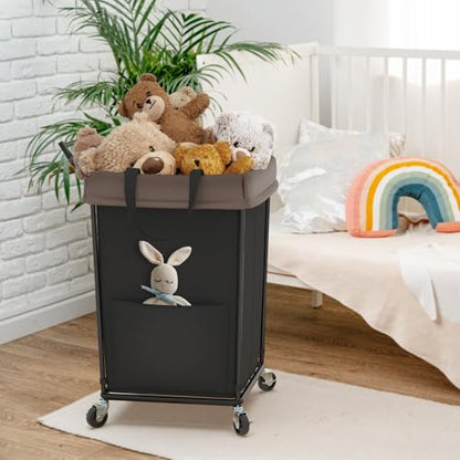 Mefirt 160L Laundry Hamper with Wheels and Handle, 2 Section Laundry Hamper with Wheels, Large Rolling Laundry Basket, Dirty Clothes Hamper Cart on Wheels for Laundry, Bedroom, Bathroom and Dorm - color: Black