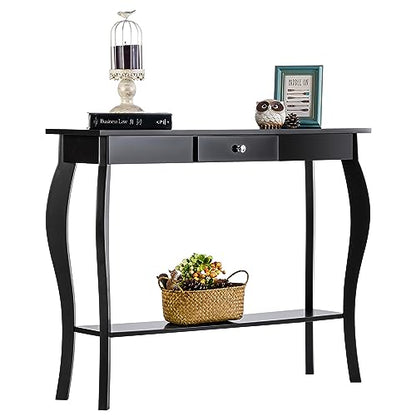 ChooChoo Narrow Console Table with Drawer, Chic Accent Sofa Table, Entryway Table, Black - color: Black, size: 11.8"D x 39.3"W x 31.4"H