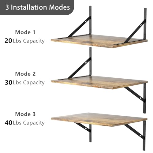 Deep Floating Wall Shelves - 4 Sets of 12 Inch Wide Rustic Brown Wood Shelves for Bathroom, Bedroom, Kitchen, Living Room - color: Rustic Brown Shelves