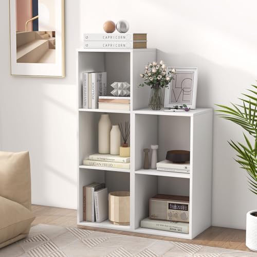 Giantex 3-Cube Bookcase of 2, White Cubby Bookshelf w/Back Guardrail & Anti-Tipping Kits, 3-Tier Freestanding Storage Organizer with Shelves, Open Back Display Rack for Living Room, Bedroom, Study
