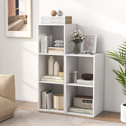 Giantex 3-Cube Bookcase of 2, White Cubby Bookshelf w/Back Guardrail & Anti-Tipping Kits, 3-Tier Freestanding Storage Organizer with Shelves, Open Back Display Rack for Living Room, Bedroom, Study