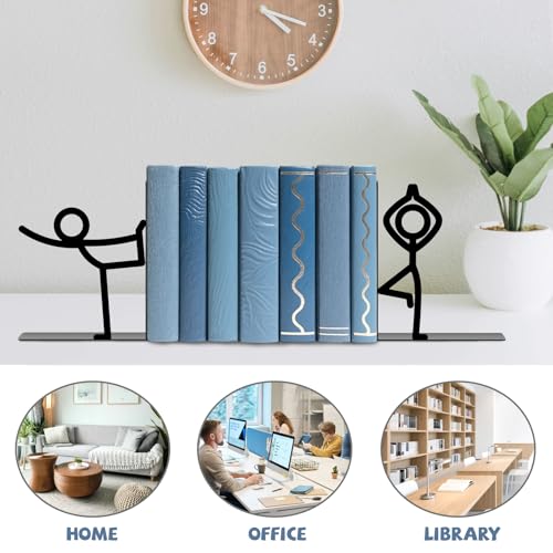Metal Bookends Yoga People Book Ends for Shelves | Figurine Bookends Decorative Unique Desk Bookend Black Book Stopper for Home Reading Bookshelf Decor Book Lovers Gift - style: Yoga People