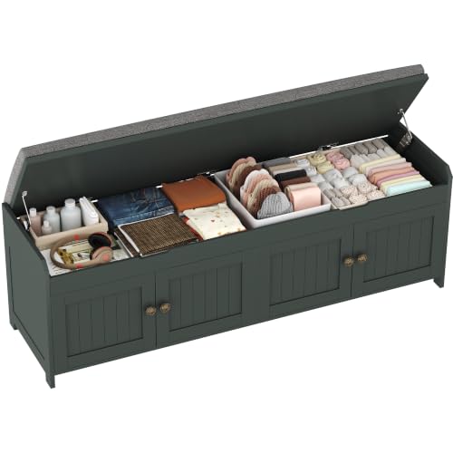 HOMEFORT 54.4" Shoe Bench with Lift Top Storage, Entryway Bench with Cushioned Seat, Wooden End of Bed Bench, Shoe Cabinet Bench with Hidden Storage Space, for Bedroom, Hallway,Green - color: Green, size: 54.4"Wx14.9"D x18.1"H