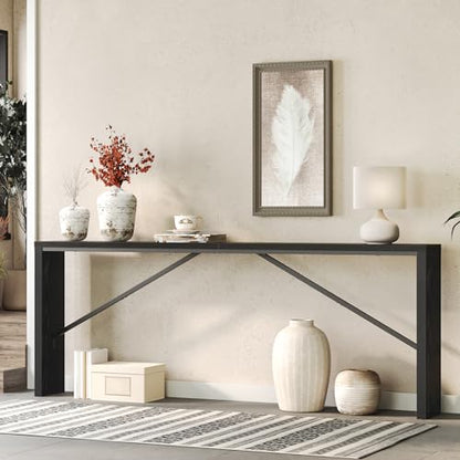 MAHANCRIS Console Table, 78.7" Long Sofa Table Behind Couch, Narrow Entryway Table, Farmhouse Dining Table with Angled Metal Frame, Industrial Console Table for Entryway, Black CTHB20801 - color: Black, size: 78.7''L x 9.1''W x 31.5''H