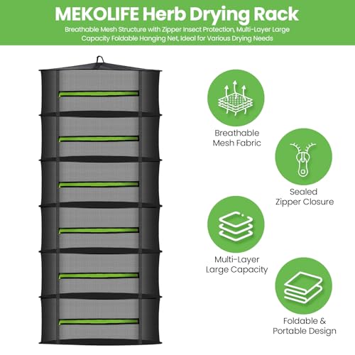 MEKOLIFE 6-Layer Herb Drying Rack with Collapsible Mesh Design | 23.62 Inch Hanging Drying Rack with Zipper and Garden Pruning Shears - Versatile Plant Drying Solution - size: 6 Layers